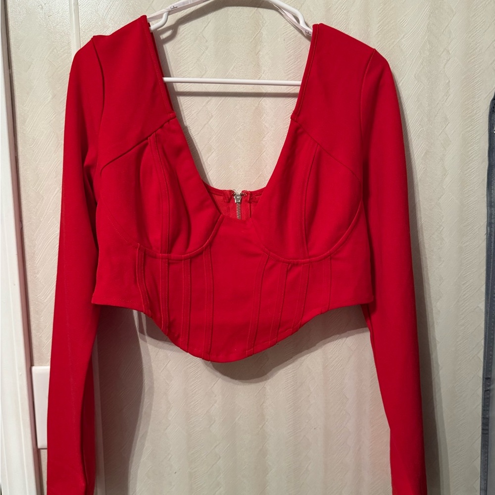 Lulu's Got You Impressed Red Long Sleeve Bustier Crop Top
